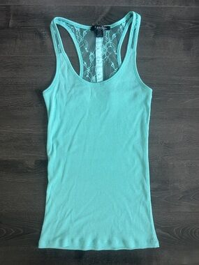 Bozzolo Vintage Y2K Turquoise Ribbed Lace Racerback Tank Top Slim Fit Size S/M